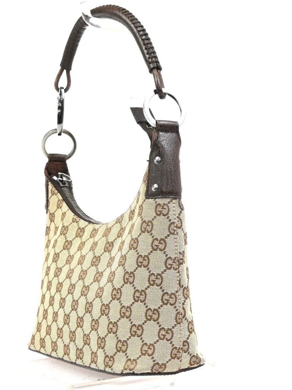 GUCCI Logo GG Pattern Shoulder Hand Bag Canvas Leather Beige Brown Italy 76MA490 - Picture 3 of 16